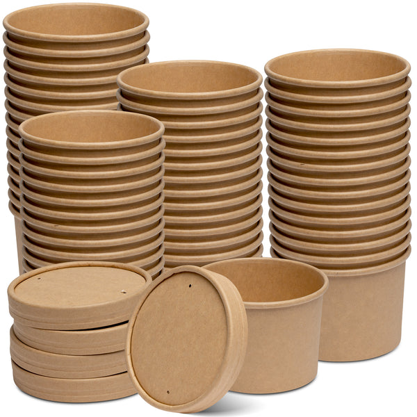 12 oz. Paper Food Containers With Vented Lids, To Go Hot Soup Bowls, Disposable Ice Cream Cups, Kraft