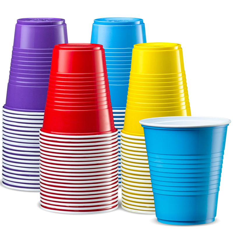 [Case of] Disposable Party Plastic Cups 12 oz. Assorted Colors Drinking Cups