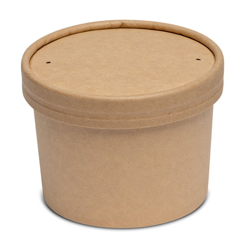 [Case of 250] 8 oz. Paper Food Containers With Vented Lids, To Go Hot Soup Bowls, Disposable Ice Cream Cups, Kraft