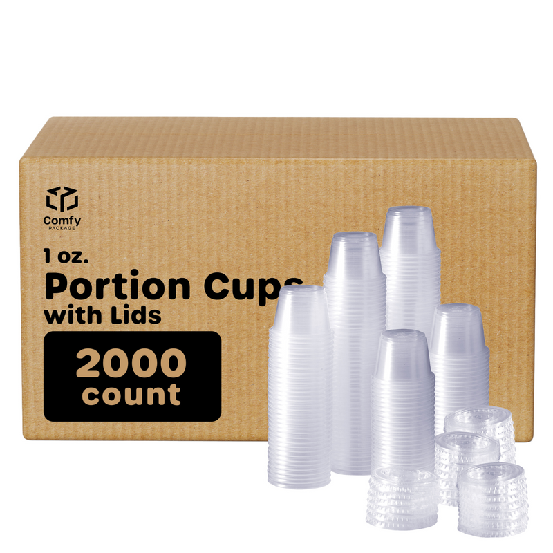 [Case of 2000] 1 oz. Plastic Disposable Portion Cups With Lids - Souffle Cups