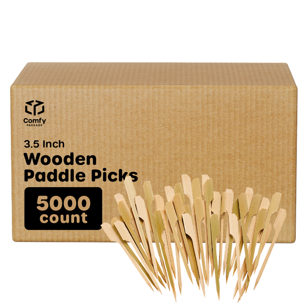 [Case of 5000] 3.5 Inch Bamboo Wooden Paddle Picks Skewers For Cocktails, Appetizers, Fruits, and Sandwiches