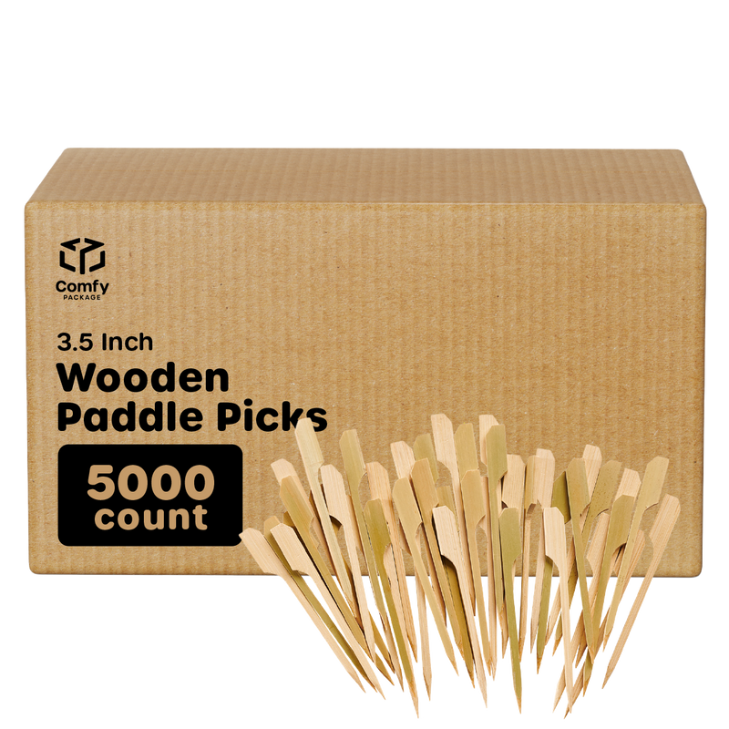[Case of 5000] 3.5 Inch Bamboo Wooden Paddle Picks Skewers For Cocktails, Appetizers, Fruits, and Sandwiches