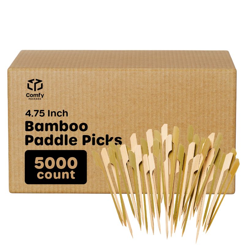 [Case of 5000] 4.7 Inch Bamboo Wooden Paddle Picks Skewers For Cocktails, Appetizers, Fruits, and Sandwiches