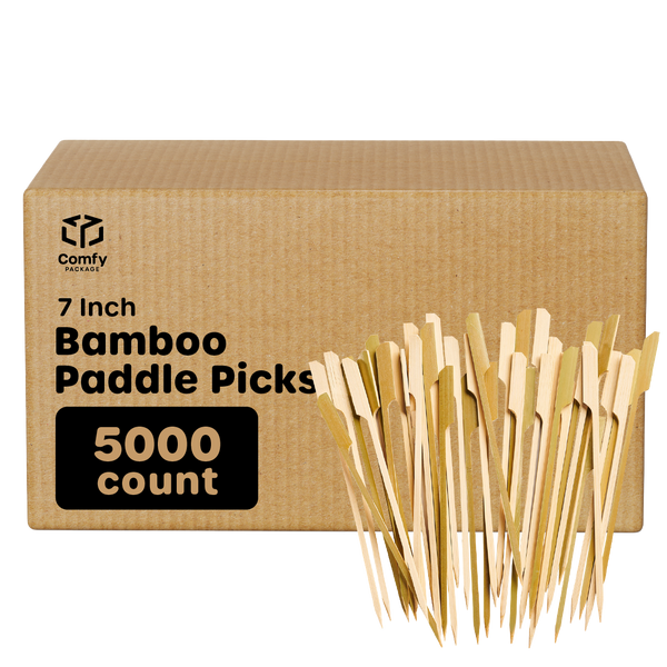 [Case of 5000] 7 Inch Bamboo Wooden Paddle Picks Skewers For Cocktails, Grilling, Appetizers, Fruits, and Sandwiches