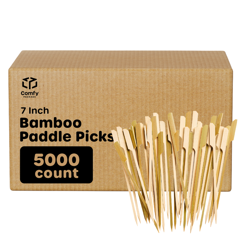 [Case of 5000] 7 Inch Bamboo Wooden Paddle Picks Skewers For Cocktails, Grilling, Appetizers, Fruits, and Sandwiches