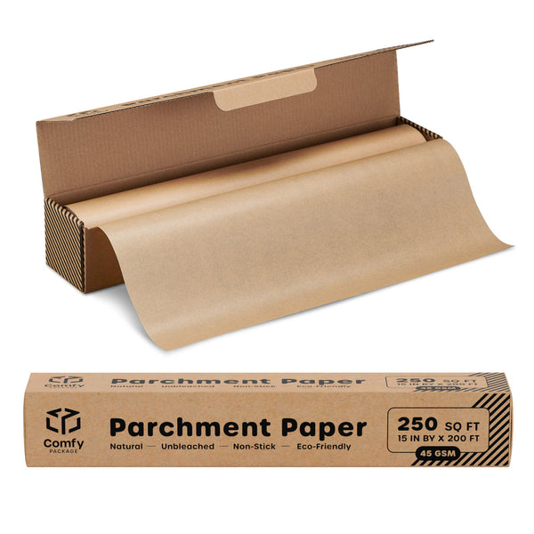 [Case of 10] Baking Parchment Paper 15 in x 200 ft, [250 Sq. Ft] Non-Stick Parchment Paper Roll for Baking & Cooking - Kraft