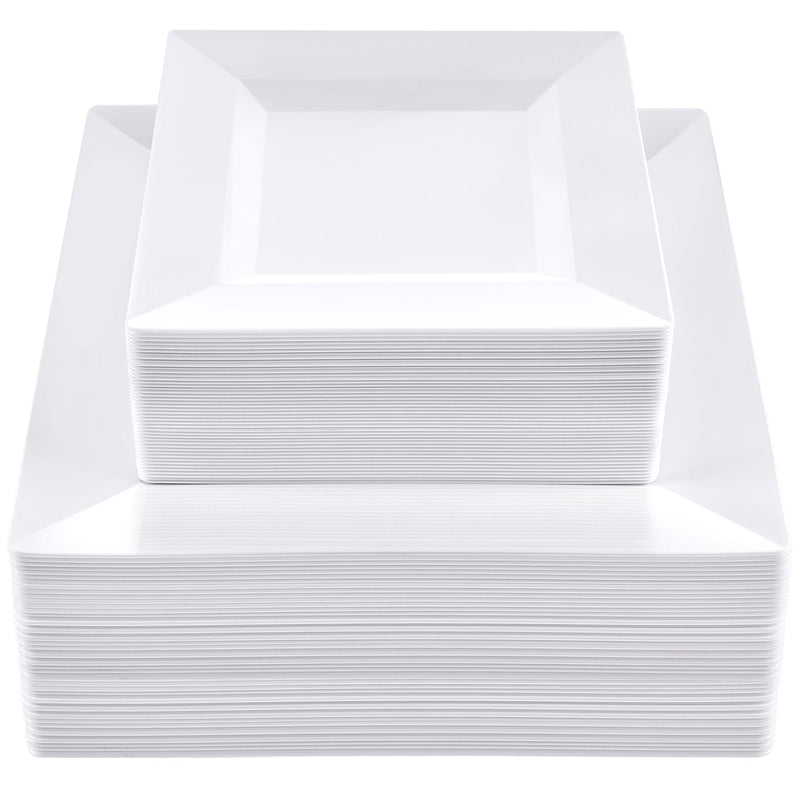 [Case of 300] Combo White Square Plastic Plates - Premium Heavy-Duty 150 Disposable 9.5" Dinner Party Plates and 150 Disposable 6.5" Salad Plates
