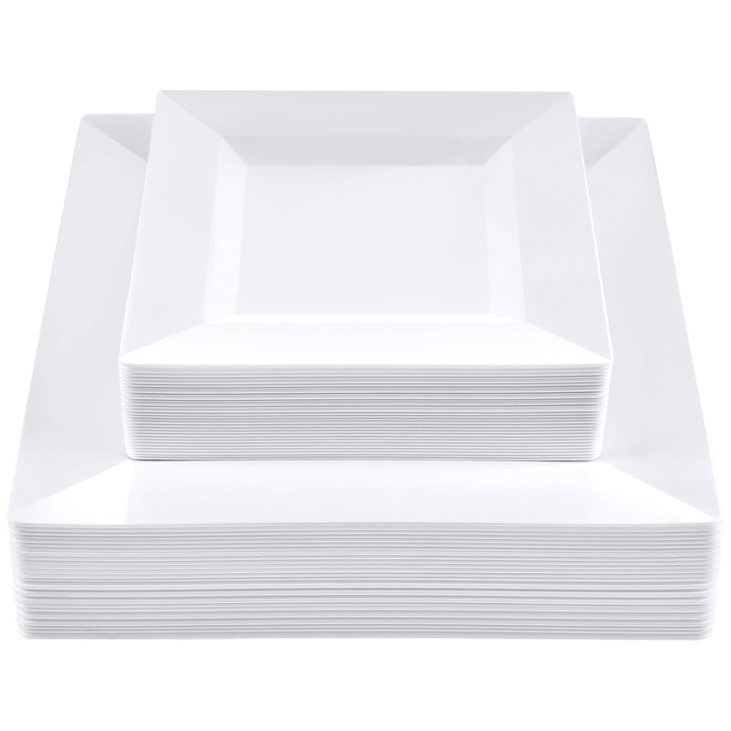 [Case of 240] Combo White Square Plastic Plates - Premium Heavy-Duty 120 Disposable 9.5" Dinner Party Plates and 120 Disposable 6.5" Salad Plates……