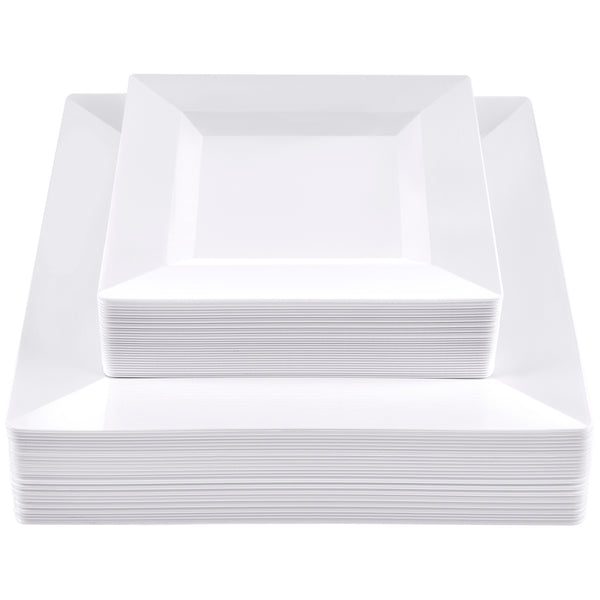 SETUP [100 Piece Combo White Square Plastic Plates - Premium Heavy-Duty  Disposable 9.5" Dinner Party Plates and  Disposable 6.5" Salad Plates