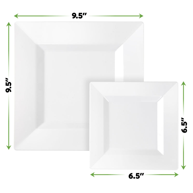 SETUP Combo White Square Plastic Plates - Premium Heavy-Duty  Disposable 9.5" Dinner Party Plates and  Disposable 6.5" Salad Plates