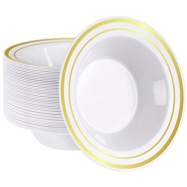 SETUP [Case of 400 12 oz. Gold Trim Plastic Dessert Bowls - Premium Heavy-Duty Disposable Soup and Cereal Bowls…