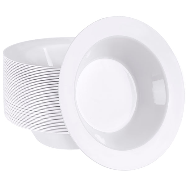 SETUP [50 Piece 12 oz. White Plastic Dessert Bowls - Premium Heavy-Duty Disposable Soup and Cereal Bowls