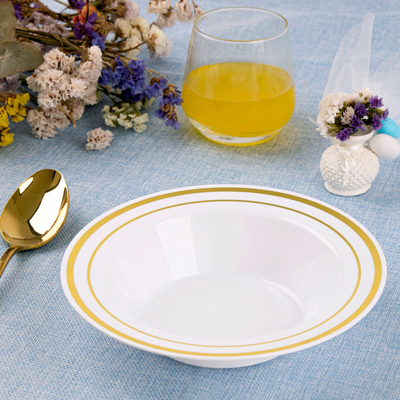 SETUP [Case of 400 12 oz. Gold Trim Plastic Dessert Bowls - Premium Heavy-Duty Disposable Soup and Cereal Bowls…