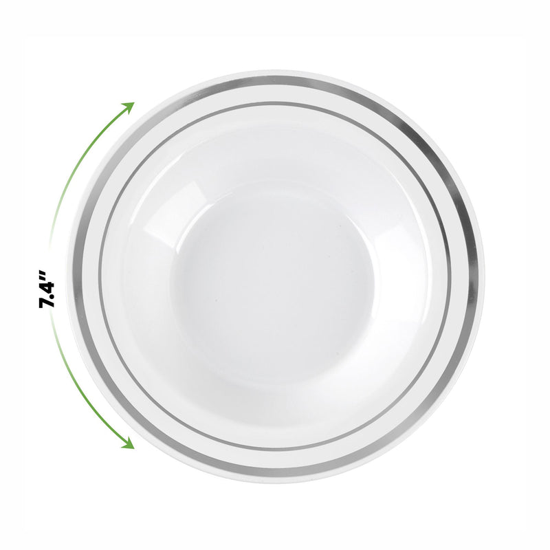 [Case of 400] 12 oz. Silver Trim Plastic Dessert Bowls - Premium Heavy-Duty Disposable Soup and Cereal Bowls…