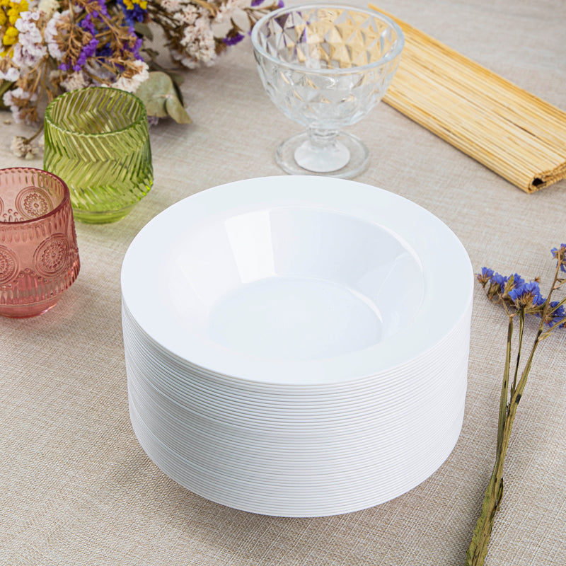 SETUP [50 Piece 12 oz. White Plastic Dessert Bowls - Premium Heavy-Duty Disposable Soup and Cereal Bowls