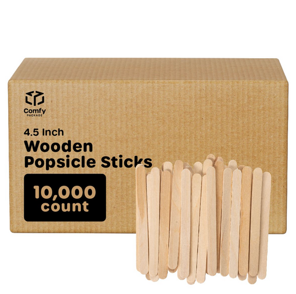 [Case of 10000] 4.5 Inch Wooden Multi-Purpose Popsicle Sticks for Crafts, ICES, Ice Cream, Wax, Waxing, Tongue Depressor Wood Sticks