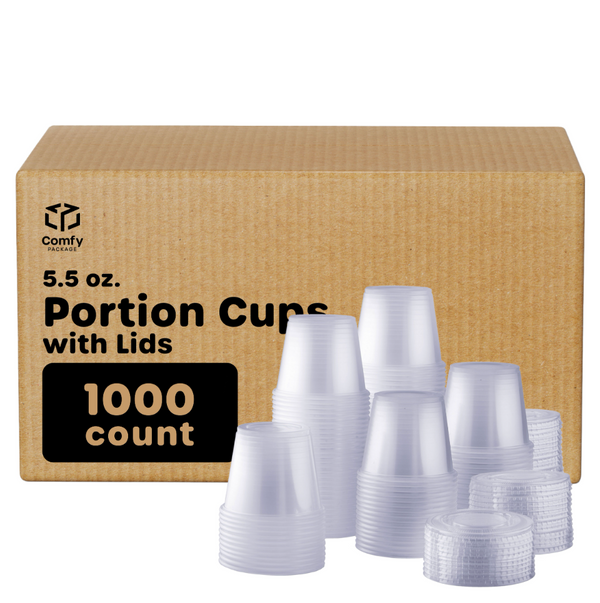 Pantry Value [Case of 2,000] 5.5 oz. Cups with Lids, Small Plastic Condiment Containers for Sauce, Salad Dressings, Ramekins, & Portion Control