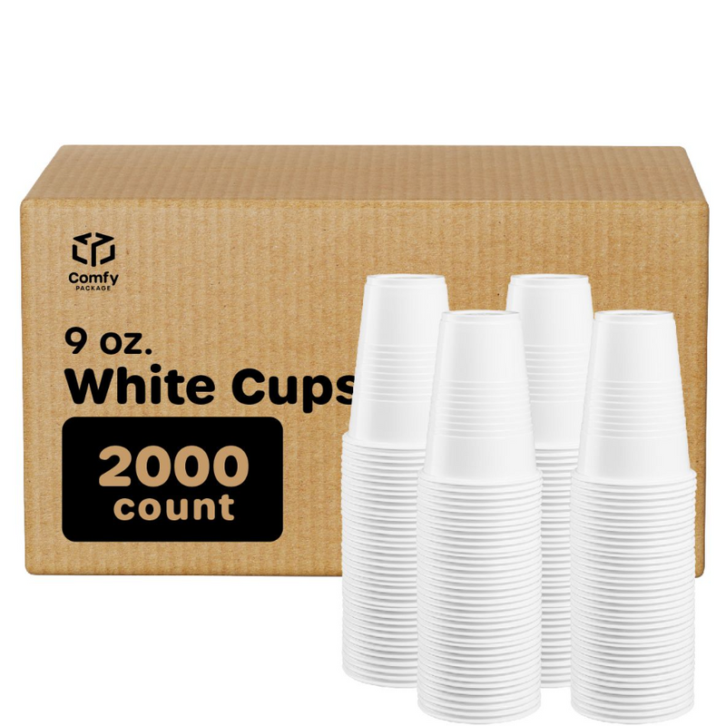 [Case of 500] 9 oz. White Disposable Plastic Cups - Cold Party Drinking Cups