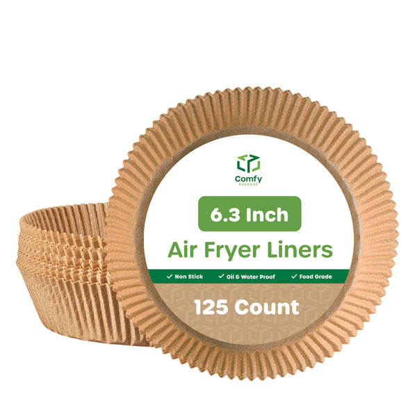 6.3 Inch Disposable Round Air Fryer Liners, Non-Stick Parchment Paper Liners, Waterproof, Oil Resistance - Kraft