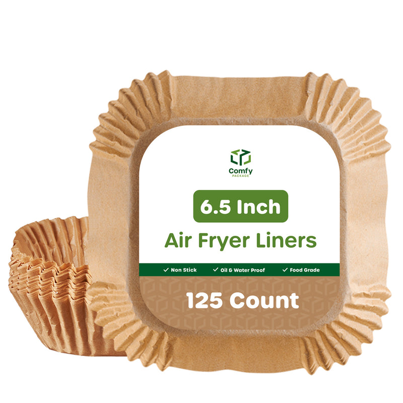 6.5 Inch Disposable Square Air Fryer Liners, Non-Stick Parchment Paper Liners, Waterproof, Oil Resistance - Kraft