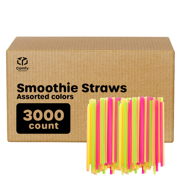 [Case of 3000] Wide Straws for Drinking & Smoothies - Assorted Colors