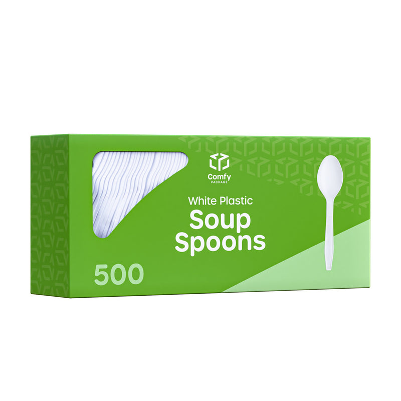 Extra Heavyweight Disposable White Plastic Soup Spoons