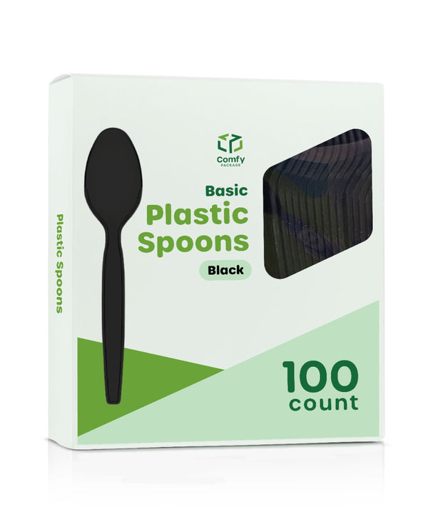 Heavy Duty Disposable Basic Plastic Spoons - Black Teaspoons