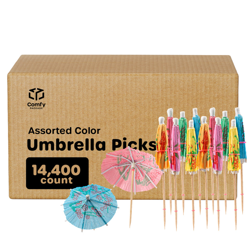 [Case of 14400] Umbrella Cocktail Drink Picks - Assorted Tropical Colors Party Toothpicks