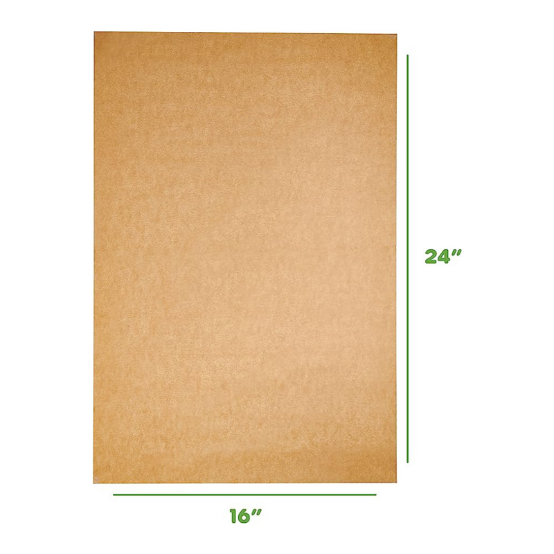 [Case of 1200] 16 x 24 Inch Precut Baking Parchment Paper Sheets Unbleached Non-Stick Sheets for Baking & Cooking - Kraft