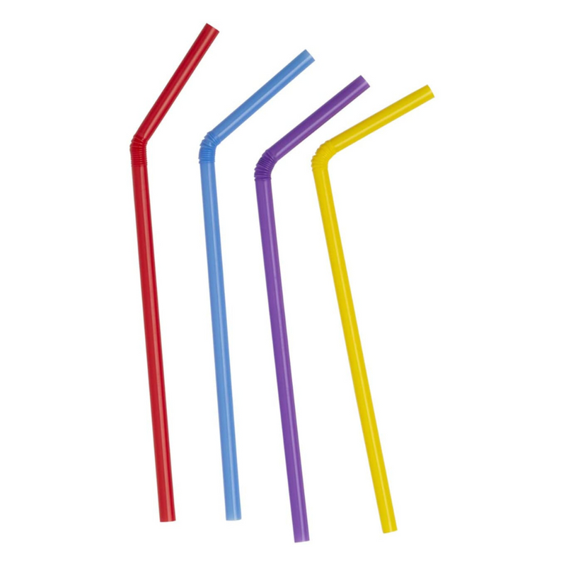 [Case of 10,000] Flexible Disposable Plastic Drinking Straws - Assorted Colors