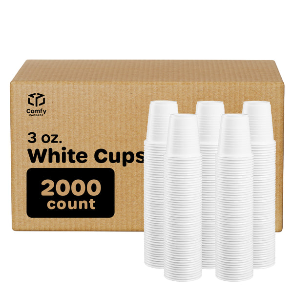 [Case of 2000] 3 oz. White Plastic Cups, Small Disposable Bathroom, Mouthwash Polypropylene Cups