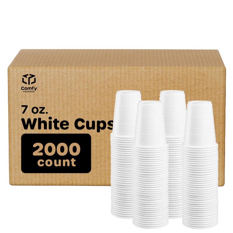 [Case of 2000] 7 oz. White Disposable Plastic Cups - Cold Party Drinking Cups