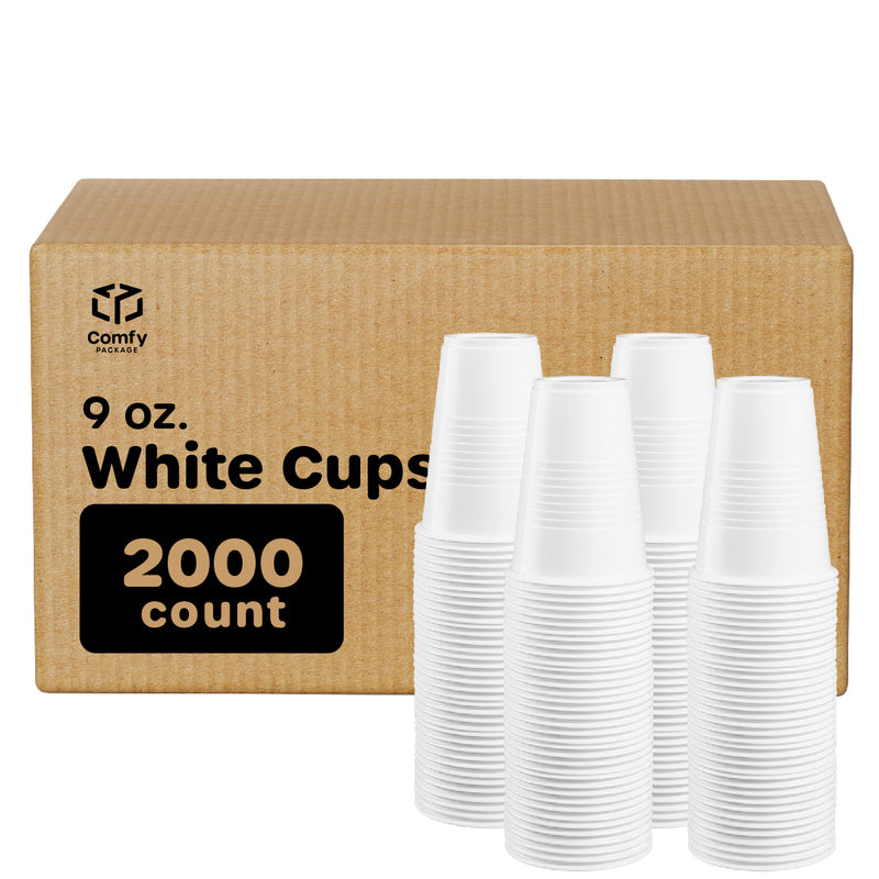 9 oz. White Disposable Plastic Cups - Cold Party Drinking Cups
