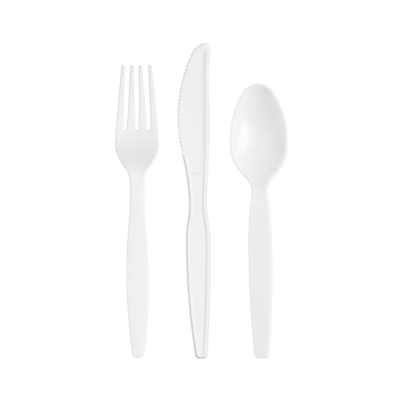 [Case of 2160] Premium Heavyweight Disposable White Plastic Silverware - 1080 Forks, 720 Spoons and 360 Knives Cutlery