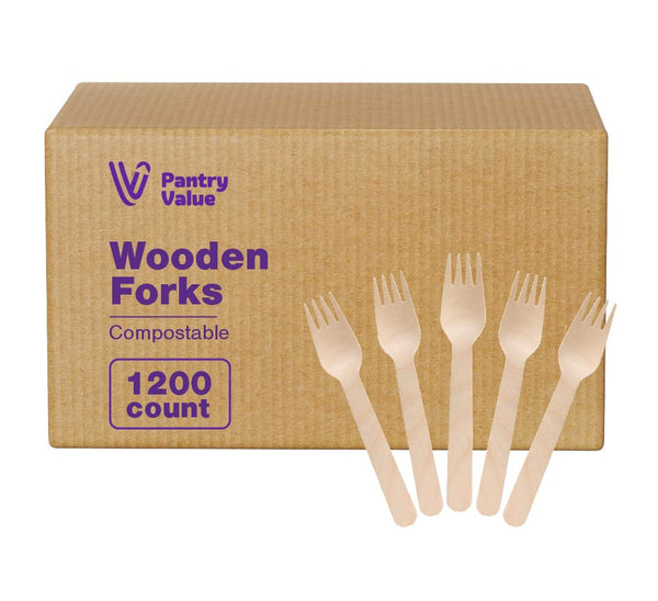 [Case of 1200] Disposable Wooden Forks, Splinter-free Biodegradable, Eco-friendly Utensils for Outdoors, Parties, and events