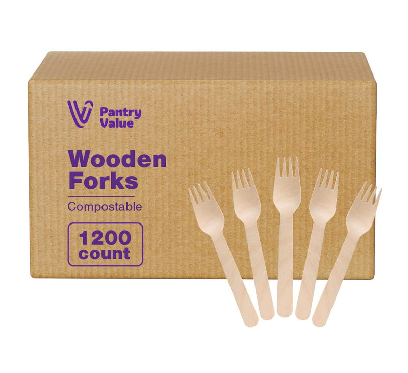 [100 Count] Disposable Wooden Forks, Splinter-free Biodegradable, Eco-friendly Utensils for Outdoors, Parties, and events…