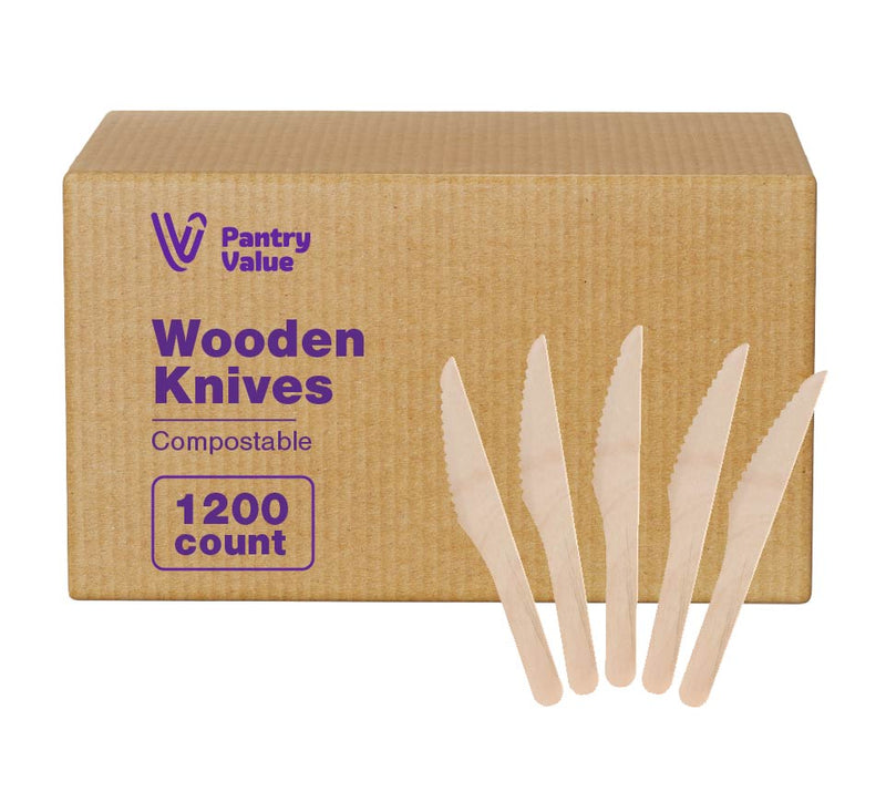 [Case of 1200 ] Disposable Wooden Knives, Splinter-free Biodegradable, Eco-friendly Utensils for Outdoors, Parties, and events