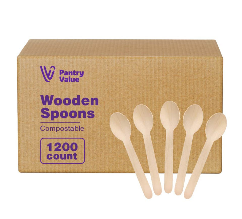 [Case of 1200] Disposable Wooden Spoons, Splinter-free Biodegradable, Eco-friendly Utensils for Outdoors, Parties, and events
