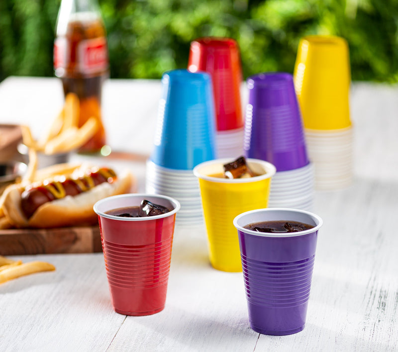 [Case of] Disposable Party Plastic Cups 9 oz. Assorted Colors Drinking Cups