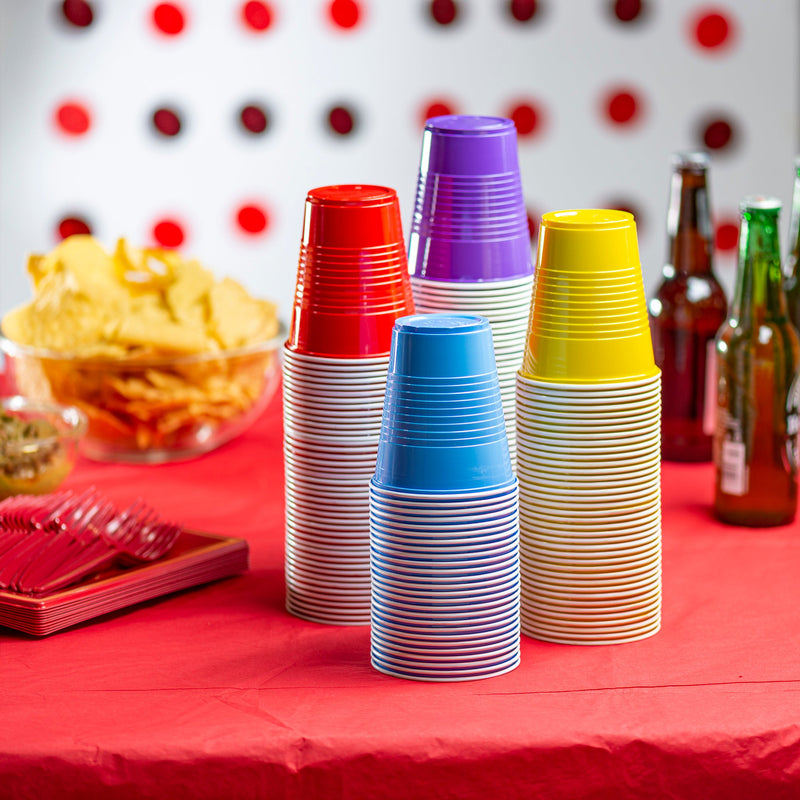 [Case of] Disposable Party Plastic Cups 12 oz. Assorted Colors Drinking Cups