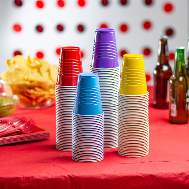 [Case of] Disposable Party Plastic Cups 9 oz. Assorted Colors Drinking Cups