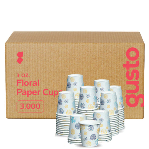 Case of GUSTO 3 oz. Small Paper Cups, Disposable Mini Bathroom Mouthwash Cups - Floral