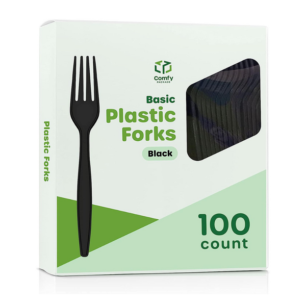 Heavy Duty Disposable Basic Plastic Forks - Black