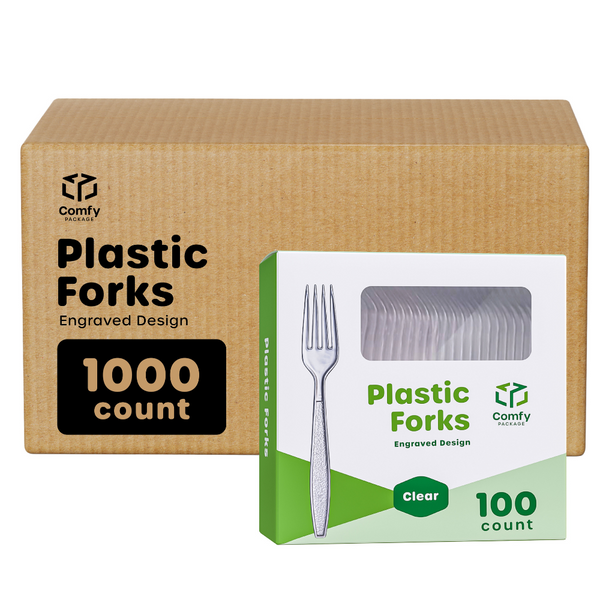 [Case of 1000] Heavyweight Clear Plastic Forks
