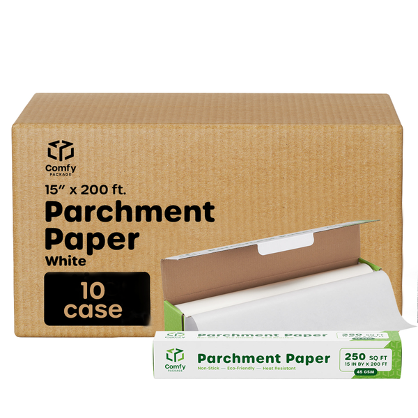 [Case of 10] Baking Parchment Paper 15 in x 200 ft, [250 Sq. Ft,] Non-Stick Parchment Paper Roll for Baking & Cooking - White