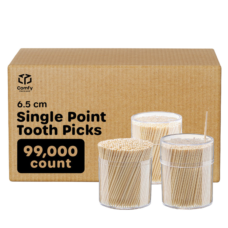 [Case of 99,000] Bamboo Wooden Toothpicks Wood Round Single-Point Teeth Tooth Picks