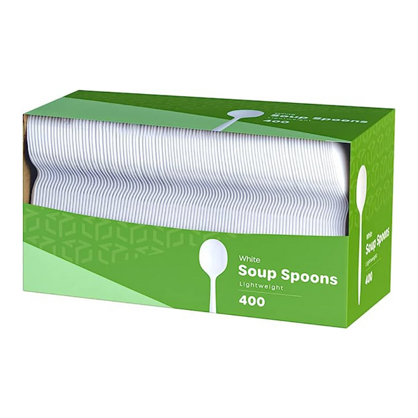 Light-Weight White Disposable Plastic Soup Spoons