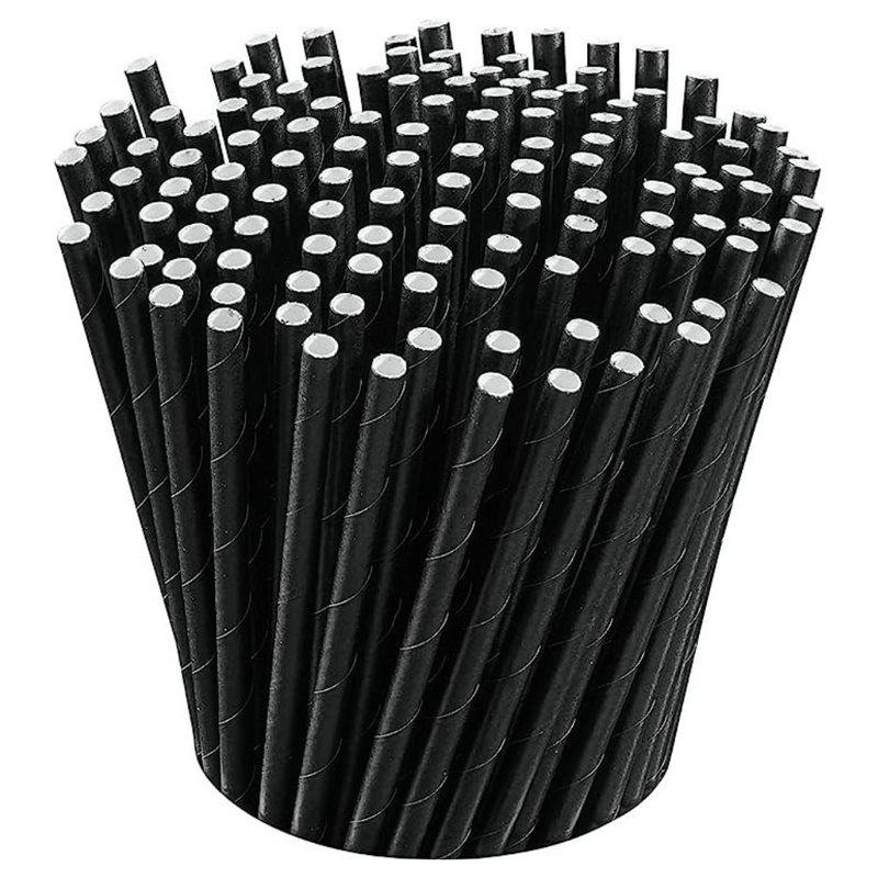 7 Inch 100% Biodegradable Paper Sip Stirrers/Straws - Black - For Cocktail & Coffee