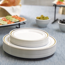 Combo Gold Trim Plastic Plates - Premium Heavy-Duty Disposable 10.25" Dinner Party Plates and Disposable 7.5" Salad Plates