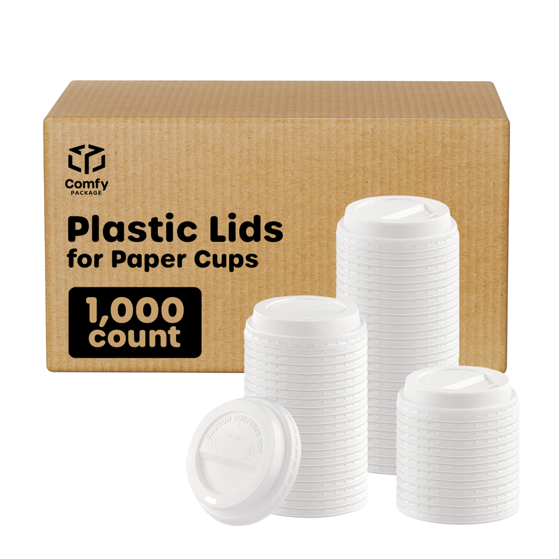 [Case of 1000] Disposable Plastic Dome Lids for 10, 12, 16, & 20 oz. Paper Hot Coffee Cup - White